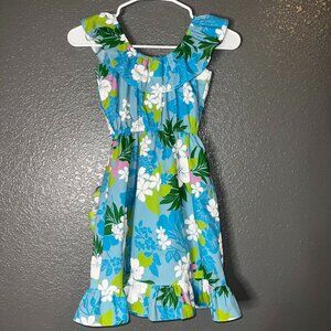 RJC Hawaiian Girls Dress 8 Blue Floral Island Sundress Made in Hawaii